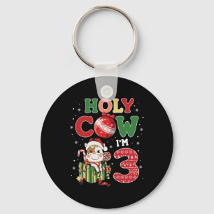 Holy Cow I'm 3 Birthday Boy 3rd Cow Farm Animals C Keychain