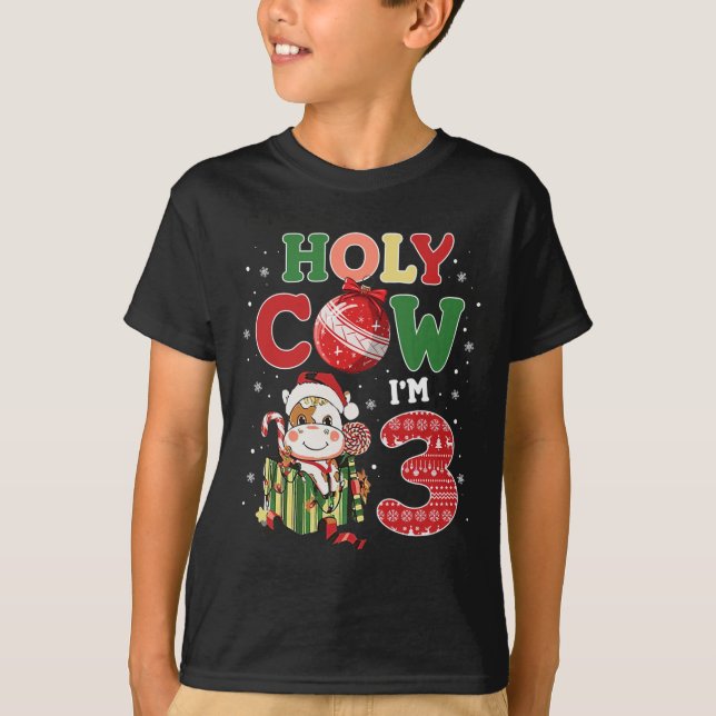 Holy Cow I'm 3 Birthday Boy 3rd Cow Farm Animals C T-Shirt (Front)