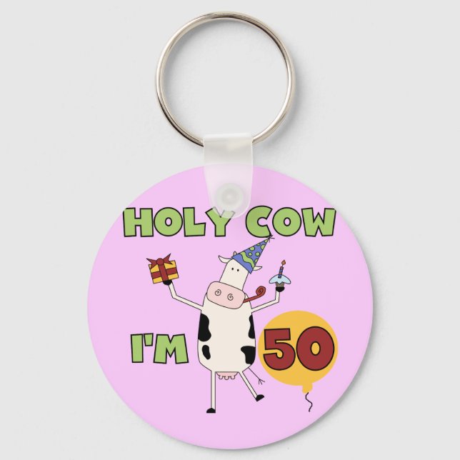 Holy Cow I'm 50 Birthday Tshirts and Gifts Keychain (Front)