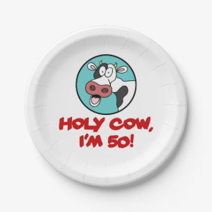 Holy Cow I'm 50 Funny 50th Party Decor Paper Plate