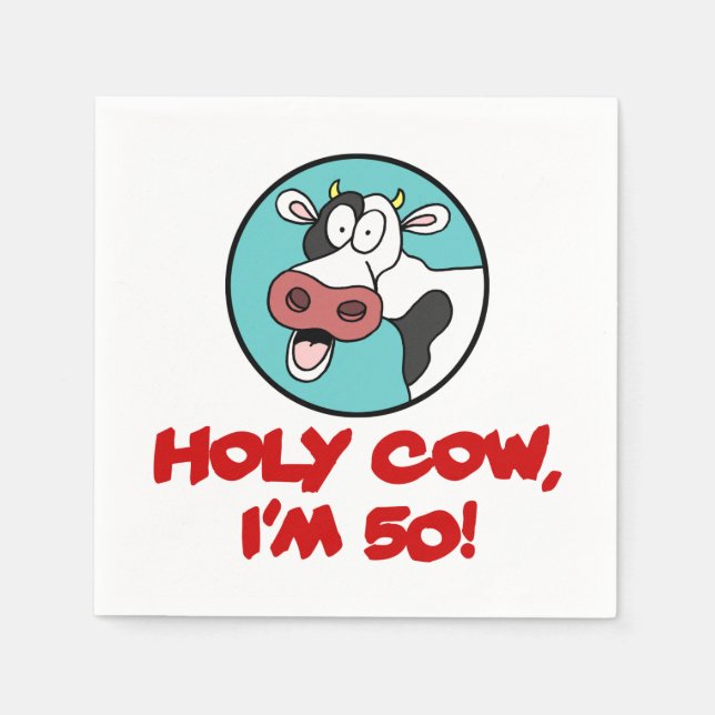 Holy Cow I'm 50 Funny Cartoon Cow Napkin (Front)
