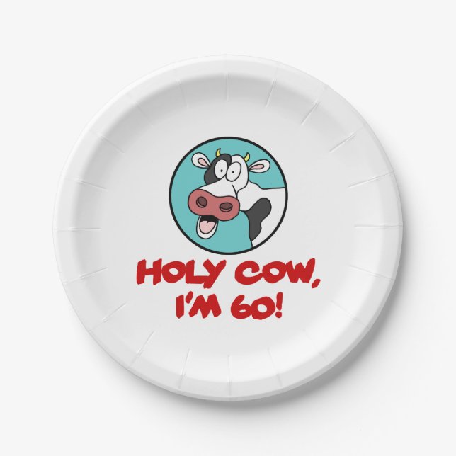 Holy Cow I'm 60 Funny 60th Party Decor Paper Plate (Front)