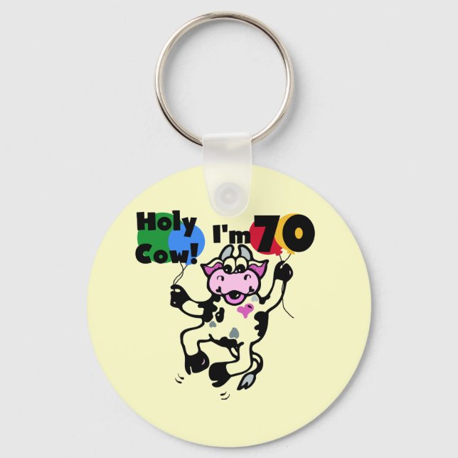 Holy Cow I'm 70 Tshirts and Gifts Keychain (Front)