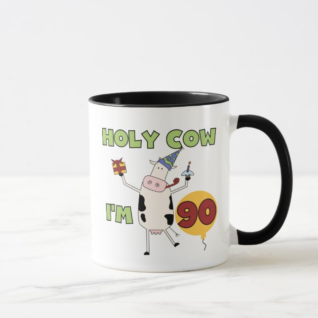 Holy Cow I'm 90 Birthday Tshirts and Gifts Mug (Right)