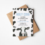 Holy Cow I'm One blue Plaid Birthday Invitation<br><div class="desc">Holy Cow! Watercolor cow with cow print and light blue plaid back birthday party invitation.</div>