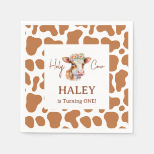 Holy Cow I'm One Brown Print 1st Baby Birthday Napkin