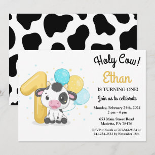 Holy Cow I'm One Cow 1st Birthday Invitation