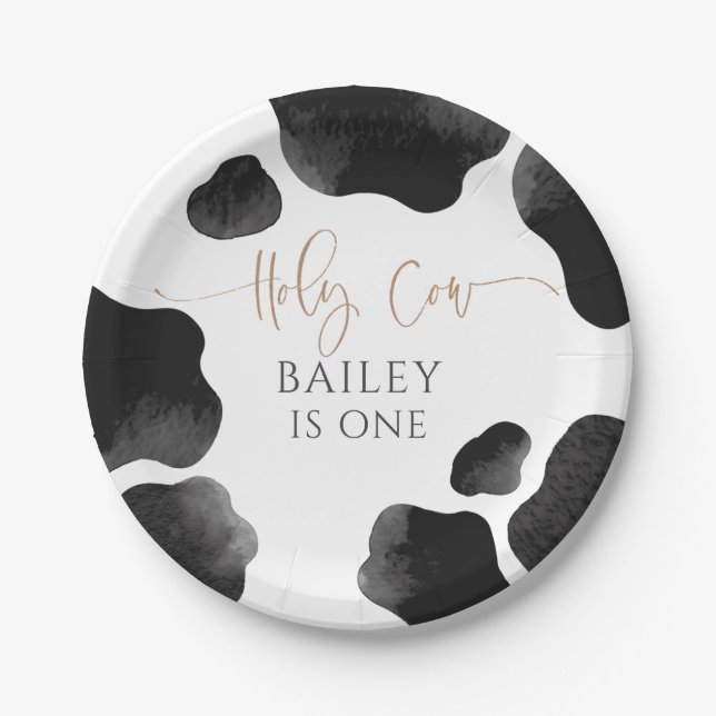 Holy Cow I'm One, Cow Birthday Party Paper Plate (Front)