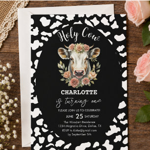 Holy Cow I'm One Cow Girl 1st Birthday Invitation