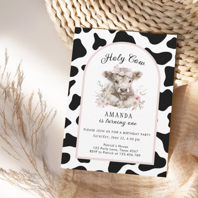 Holy Cow I'm One Cow Girl 1st Birthday Invitation (Creator Uploaded)
