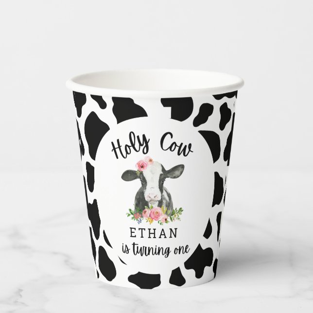 Holy Cow I'm One Cow Girl 1st Birthday Party Paper Cups (Front)