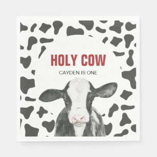 Holy Cow I'm One Cow Print birthday Napkin