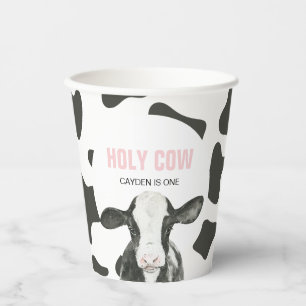 Holy Cow I'm One Cow Print birthday Paper Cups