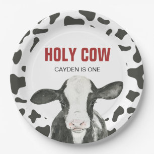 Holy Cow I'm One Cow Print birthday Paper Plate