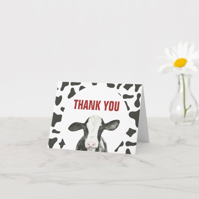 Holy Cow I'm One Cow Print Birthday Thank You Card (Small Plant)