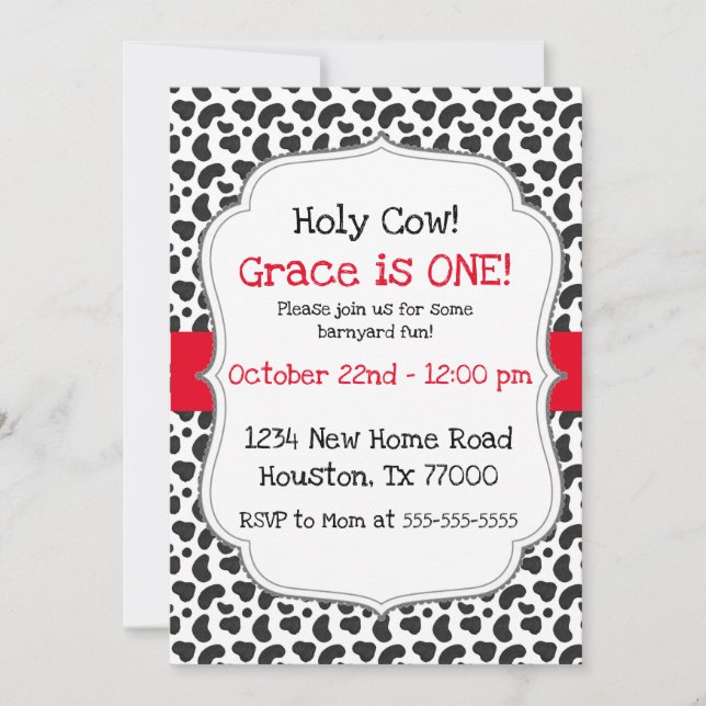 Holy Cow I'm One First Birthday  Invitation (Front)