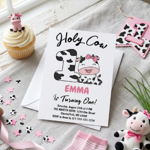 Holy Cow I'm One Girl 1st Birthday Party Invitation