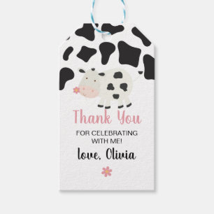 Holy Cow I'm One Pink Gingham Daisy Birthday Gift Tags