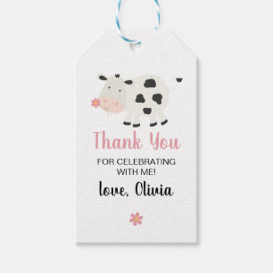 Holy Cow I'm One Pink Gingham Daisy Birthday Gift  Tags