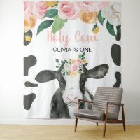 Holy Cow I'm One Pink Gingham floral Birthday