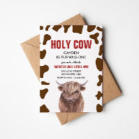 Holy Cow I'm One Red Plaid Birthday Invitation