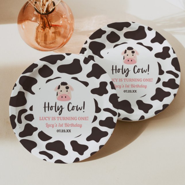 Holy Cow I'm Turning One! 1st First Birthday Party Paper Plate (Creator Uploaded)