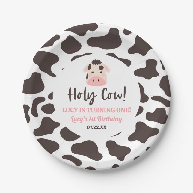 Holy Cow I'm Turning One! 1st First Birthday Party Paper Plate (Front)