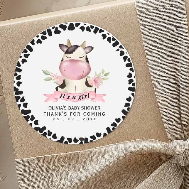 Holy Cow It's a Girl Cow Baby shower Classic Round Sticker (Creator Uploaded)
