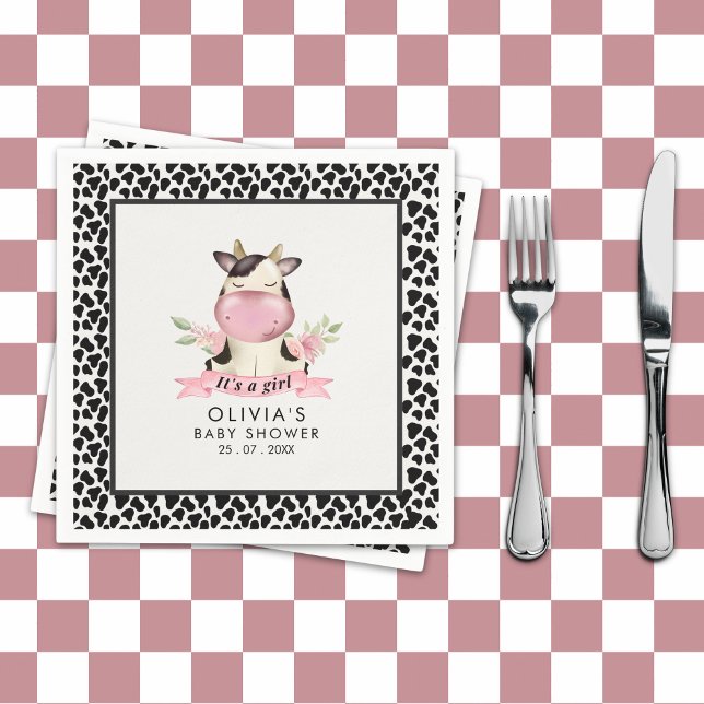 Holy Cow It's a Girl Cute Cow Baby shower Napkin (Creator Uploaded)
