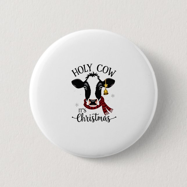 Holy Cow It's Christmas Funny Cow Lover Farm Anima 2 Inch Round Button (Front)