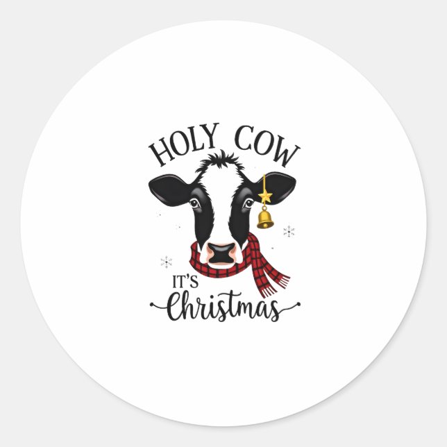 Holy Cow It's Christmas Funny Cow Lover Farm Anima Classic Round Sticker (Front)