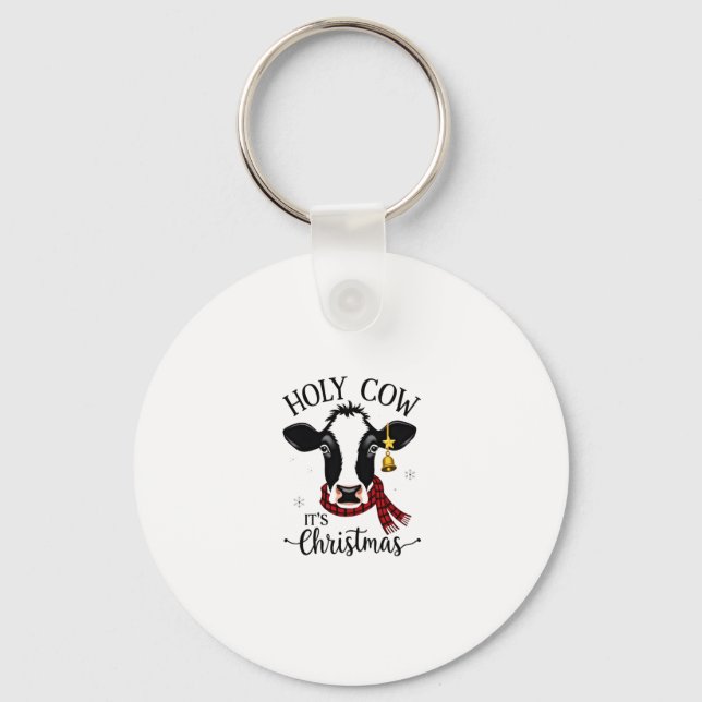 Holy Cow It's Christmas Funny Cow Lover Farm Anima Keychain (Front)