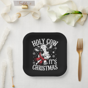Holy Cow It's Christmas Funny Cow Lover Farm  Paper Plate