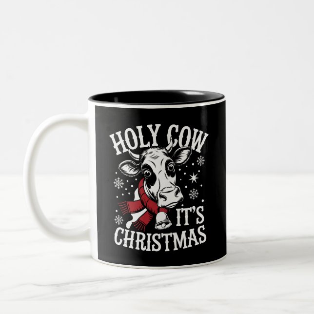 Holy Cow It's Christmas Funny Cow Lover Farm  Two-Tone Coffee Mug (Left)