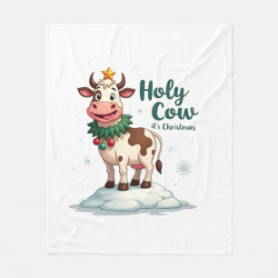 Holy Cow Its Christmas I Xmas Cow T-Shirt (2) Fleece Blanket