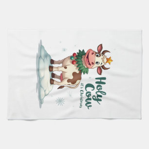 Holy Cow Its Christmas I Xmas Cow T-Shirt (2) Kitchen Towel