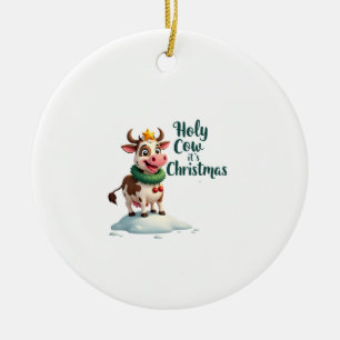 Holy Cow Its Christmas I Xmas Cow T-Shirt (3) Ceramic Ornament
