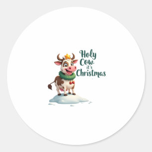 Holy Cow Its Christmas I Xmas Cow T-Shirt (3) Classic Round Sticker