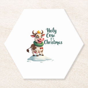 Holy Cow Its Christmas I Xmas Cow T-Shirt (3) Paper Coaster