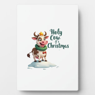 Holy Cow Its Christmas I Xmas Cow T-Shirt (3) Plaque