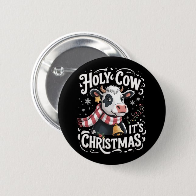 Holy Cow It's Xmas Funny Cow Lover Farm Animal 2 Inch Round Button (Front & Back)