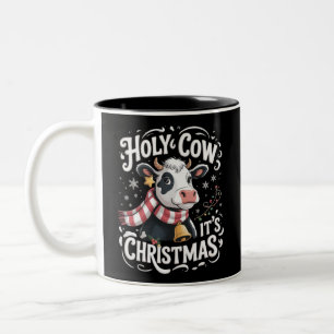 Holy Cow It's Xmas Funny Cow Lover Farm Animal Two-Tone Coffee Mug