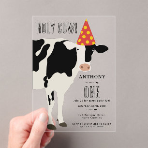 Holy Cow Kids Birthday Cow Party Acrylic Invitations