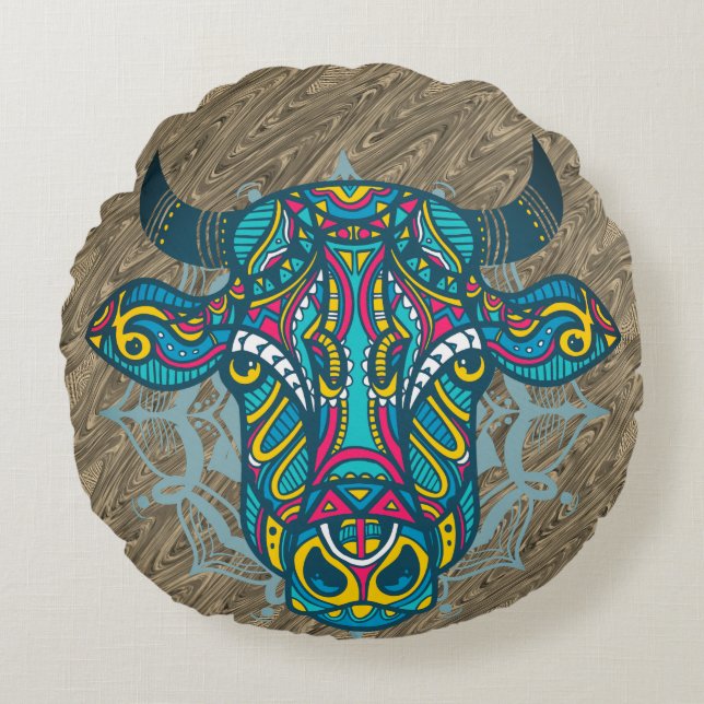 Holy Cow Mandala Design Round Pillow (Front)