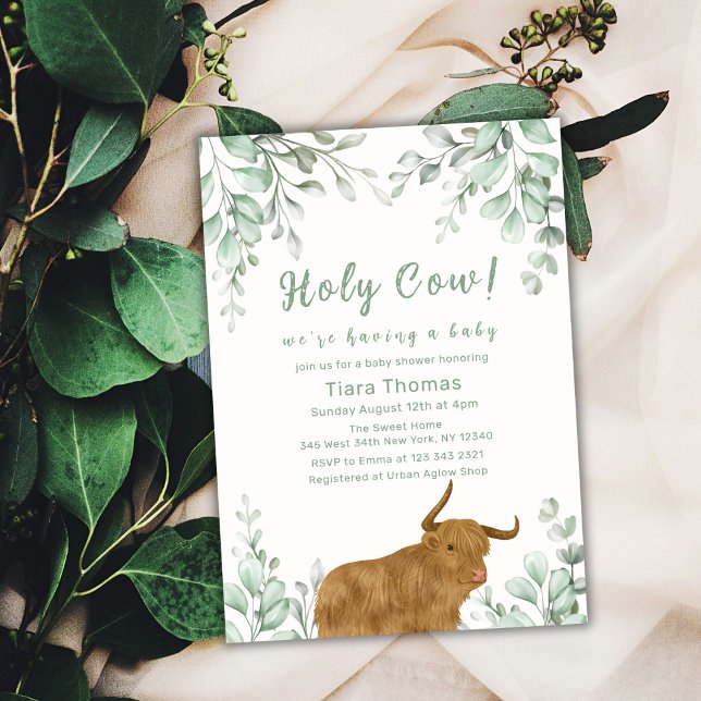 Holy Cow Minimalist Boho Greenery Baby Shower  Invitation (Holy Cow Minimalist Boho Greenery Baby Shower Invitation)
