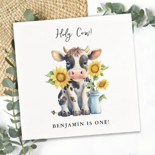 Holy Cow Modern Cute Farm Animal 1st Birthday Napkin
