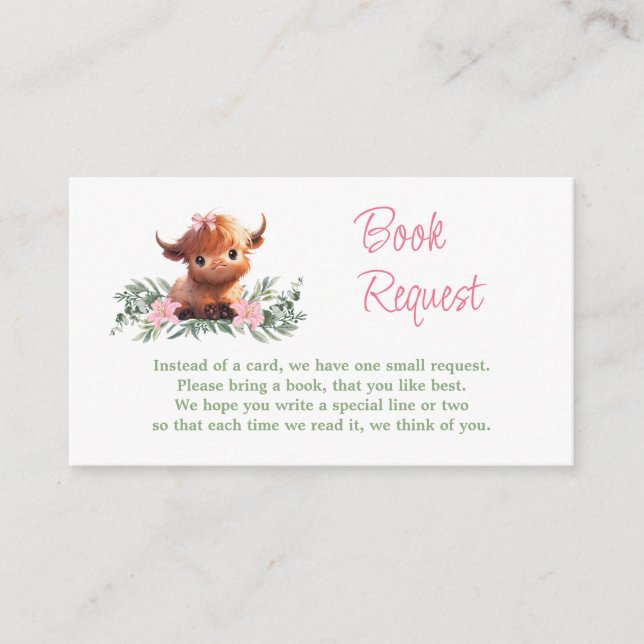 HOLY COW MODERN PINK BABY SHOWER BOOK REQUEST ENCLOSURE CARD (Front)