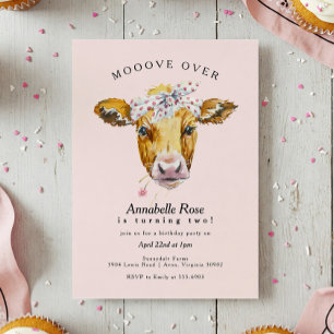 Holy Cow Moo Pink Farm Girl Birthday Party Invitation