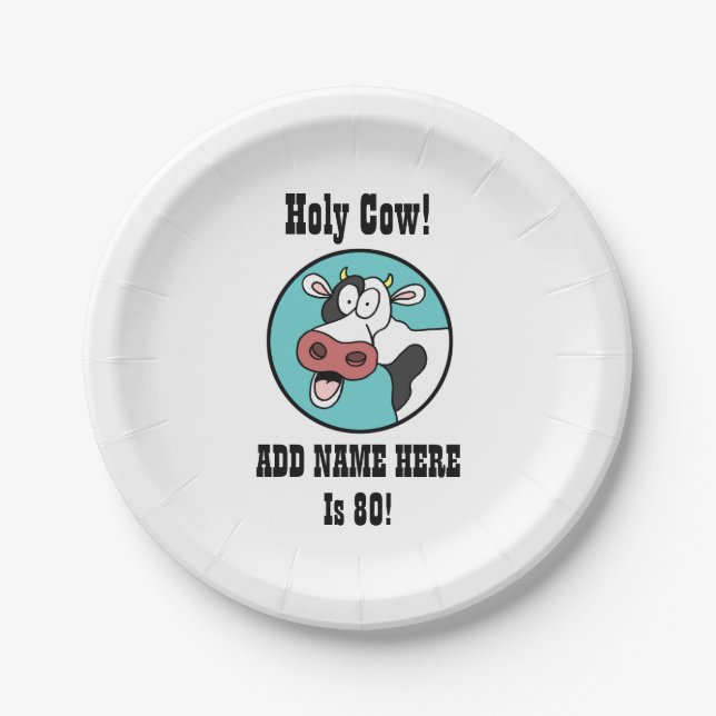 Holy Cow Personalized 80th Birthday Party Plates (Front)