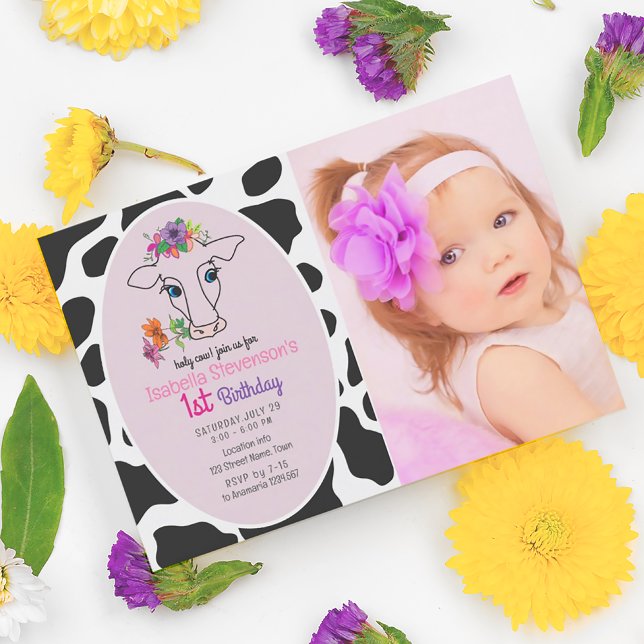 Holy Cow Photo 1st Birthday Invitation (Creator Uploaded)